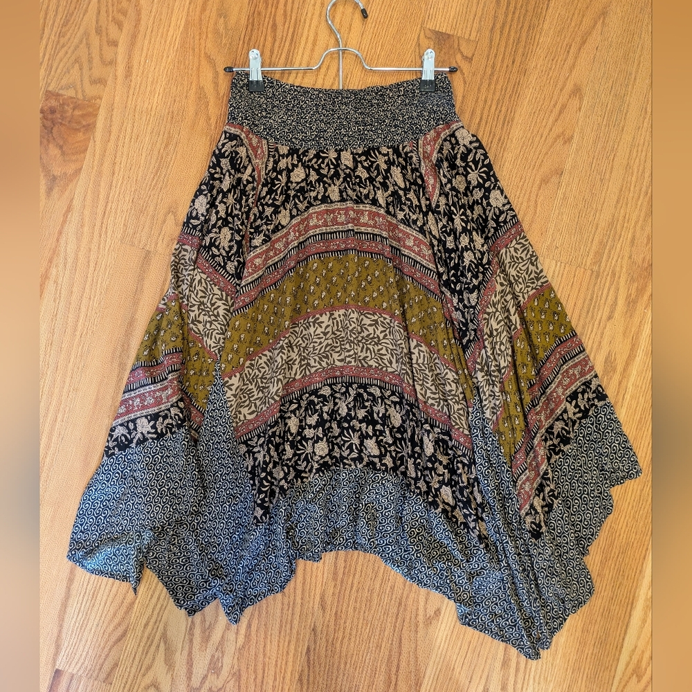 Rayon Boho Asymmetric Midi Skirt